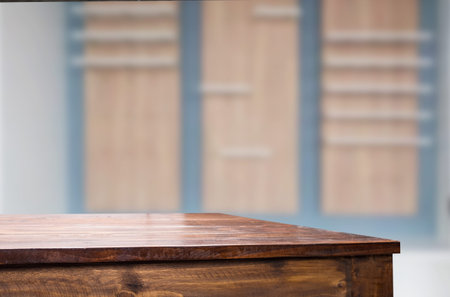 wooden table and Old brown empty shelf on wooden wall background, for product display montage.