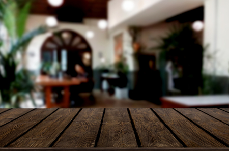 Empty wooden table and room interior decoration background, product montage display, window background.の写真素材