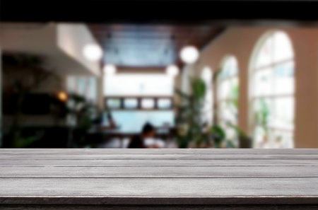 Empty wooden table and room interior decoration background, product montage display, window...
