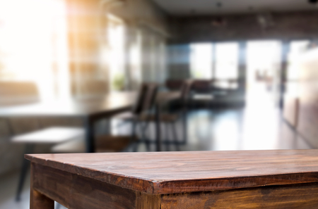 Empty wooden table and room interior decoration background, product montage display, window background.の写真素材