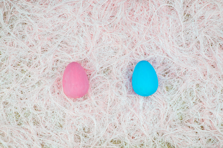 Flat lay of Easter eggs, view from above with copy space for text. concept of stylish.の写真素材