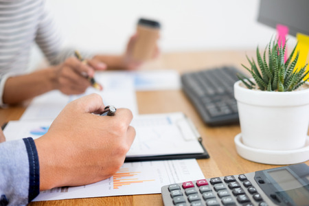 executives business team designer working together with new startup project with tablet pc and laptop in modern office, Teamwork,brainstorming conceptの写真素材