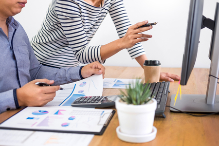 executives business team designer working together with new startup project with tablet pc and laptop in modern office, Teamwork,brainstorming conceptの写真素材