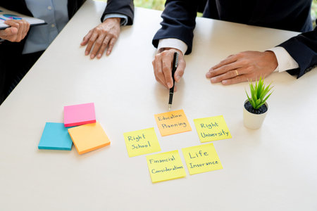 wealth management concept, business man and team analyzing financial statement for planning...