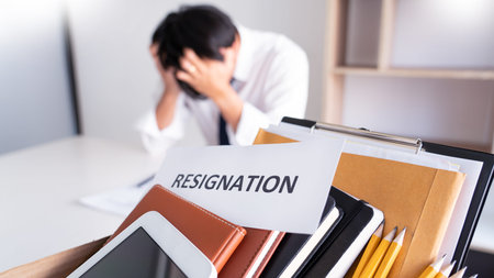 Businessman has stress to resignation and signing cancellation contract letter, Change of job...