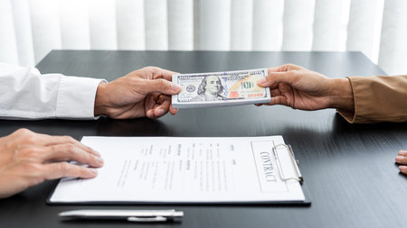 Businesspeople transfer of bribe money to his partner, corruption concepts