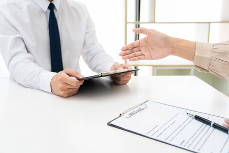 Businessman Candidate For Job applicant being interviewed hr managers in the meeting room, career...