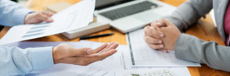 Business negotiation concept the male real estate broker negotiating his point to the female...