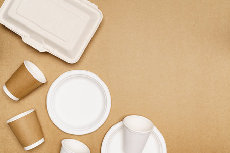 Eco friendly concept, Food container consist of box plate and paper cup made from natural fiber.の写真素材