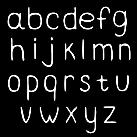 drawn alphabet in lowercase English letters in white on a black backgroundのイラスト素材