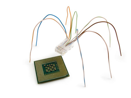 Spider and a microcircuit. The photo contains Clipping Path.