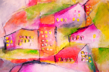 Village painted in the mountains abstractの写真素材