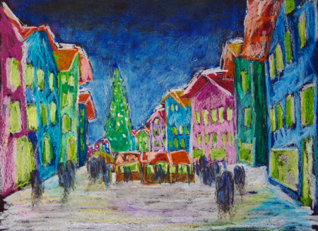 Christmas market in the pedestrian zone of Bad Tölz in Bavariaの写真素材