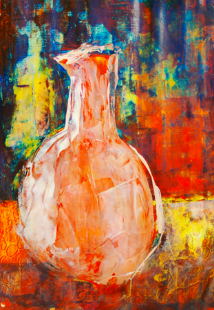 A bottle of abstract painted with acrylic colorsの写真素材