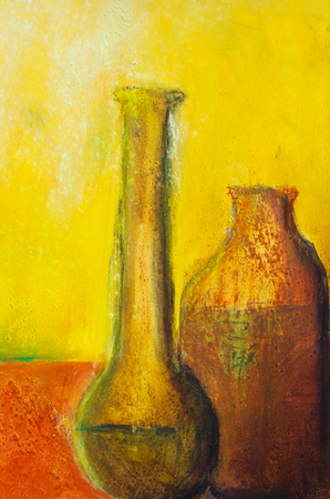 Brown bottle still life painted with earthの写真素材