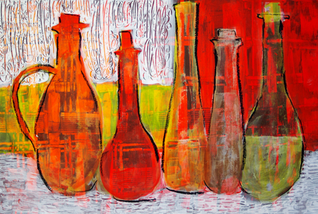 Different bottles painted abstractの写真素材