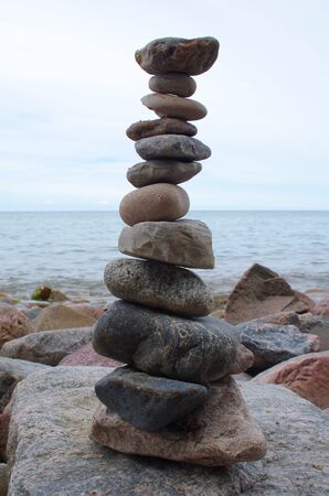 Cairn on the beach of the Baltic Seaの写真素材