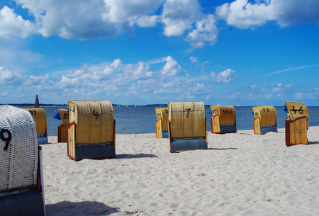Beach chairs on the beach of Laboe near Kielの写真素材