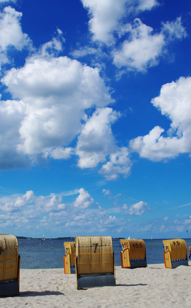 Beach chairs on the beach of Laboe near Kielの写真素材