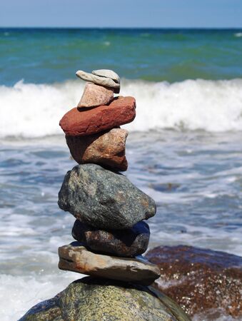 Cairn at the Baltic Sea beachの写真素材