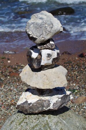 Cairn at the Baltic Sea beachの写真素材