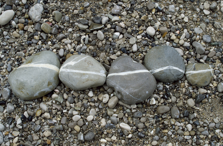 White line in rows of pebblesの写真素材