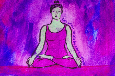 painted yoga asana from the Lotus Seat for the crown chakraの写真素材