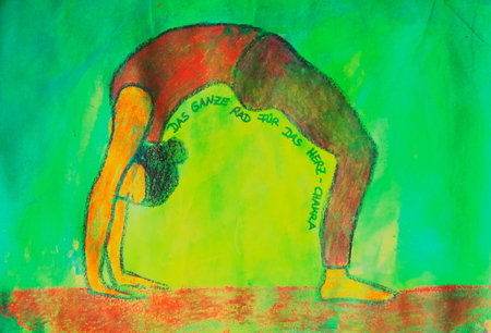 painted yoga asana from the wheel for the heart chakraの写真素材