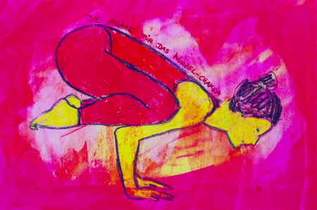 painted yoga asana from the crow for the root chakraの写真素材