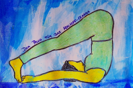 painted yoga asana from the plow for the laryngeal chakraの写真素材