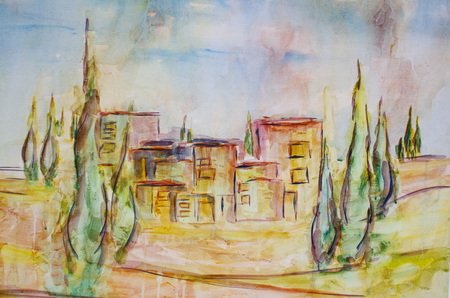 painted villa in Tuscanyの写真素材
