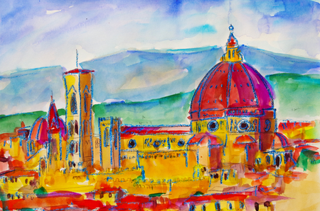 painted watercolor from the cathedral in Florenceの写真素材