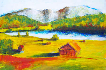 Painted picture of the Geroldsee in Upper Bavariaの写真素材