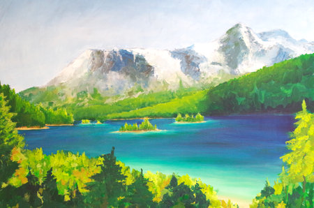 Acrylic picture of the Eibsee in Upper Bavariaの写真素材