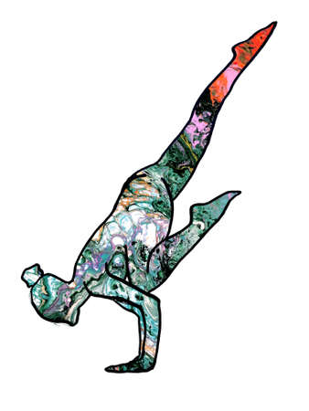 Drawn Yoga Asana of One Legged Crow with Acrylic Pouring Fillingの写真素材