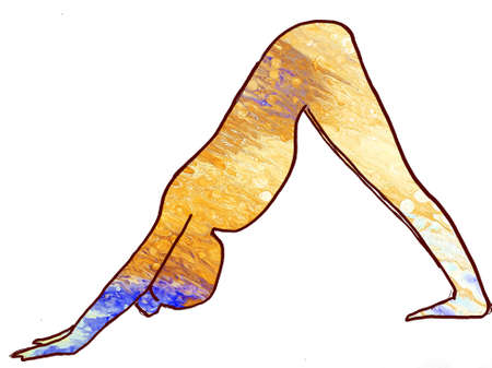 Drawn Yoga Asana by Dog with Acrylic Pouring Fillingの写真素材