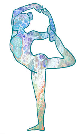 Drawn yoga asana by the dancer with acrylic pouring fillingの写真素材