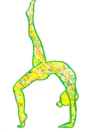 Drawn Yoga Asana from the Wheel with Yellow Acrylic Pouring Fillingの写真素材