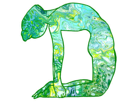 Drawn Camel Yoga Asana with Green Acrylic Pouring Fillingの写真素材