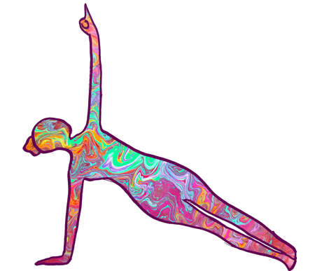 Drawn Inclined Plane Yoga Asana with Colorful Acrylic Pouring Fillingの写真素材