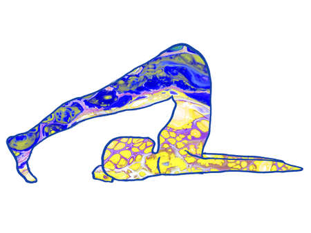 Drawn Yoga Asana from the Plow with Blue Acrylic Pouring Fillingの写真素材