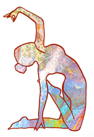 Drawn Camel Yoga Asana with Acrylic Pouring Fillingの写真素材