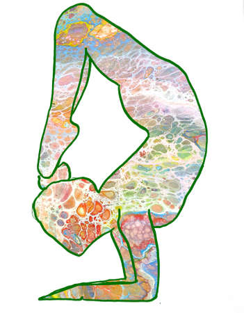 Drawn yoga asana from the handstand with acrylic pouring fillingの写真素材