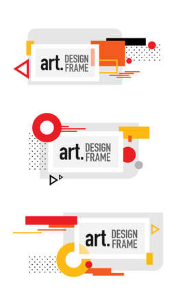 Geometric design art frame template set, Horizontal banner design with shapes and dotsのイラスト素材