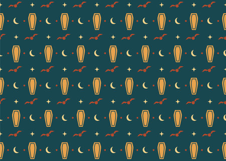 Moon Coffin and bat Halloween seamless pattern design, pattern with seasonal festive element design