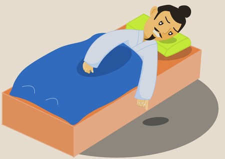 Ancient chinese man sick on bedの写真素材