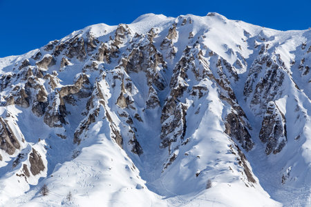 View on rocks and traces of ski, Tignes, France.
