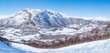 Panorama of the region Solheisen Skisenter and valley Grondola. Hemsedal, Norway.の写真素材