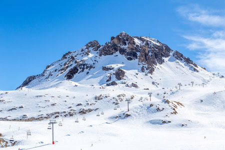 The lift and the mountain in the resort of Val d\'Isere, Rhone-Alpes, France