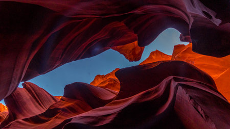 Stunning view of The Lower Antelope Canyon, Roof area , sunshine at Midday,Arizona, USAの写真素材